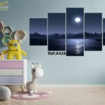 Mockup wall in the children's room on wall dark blue colors background.3D Rendering